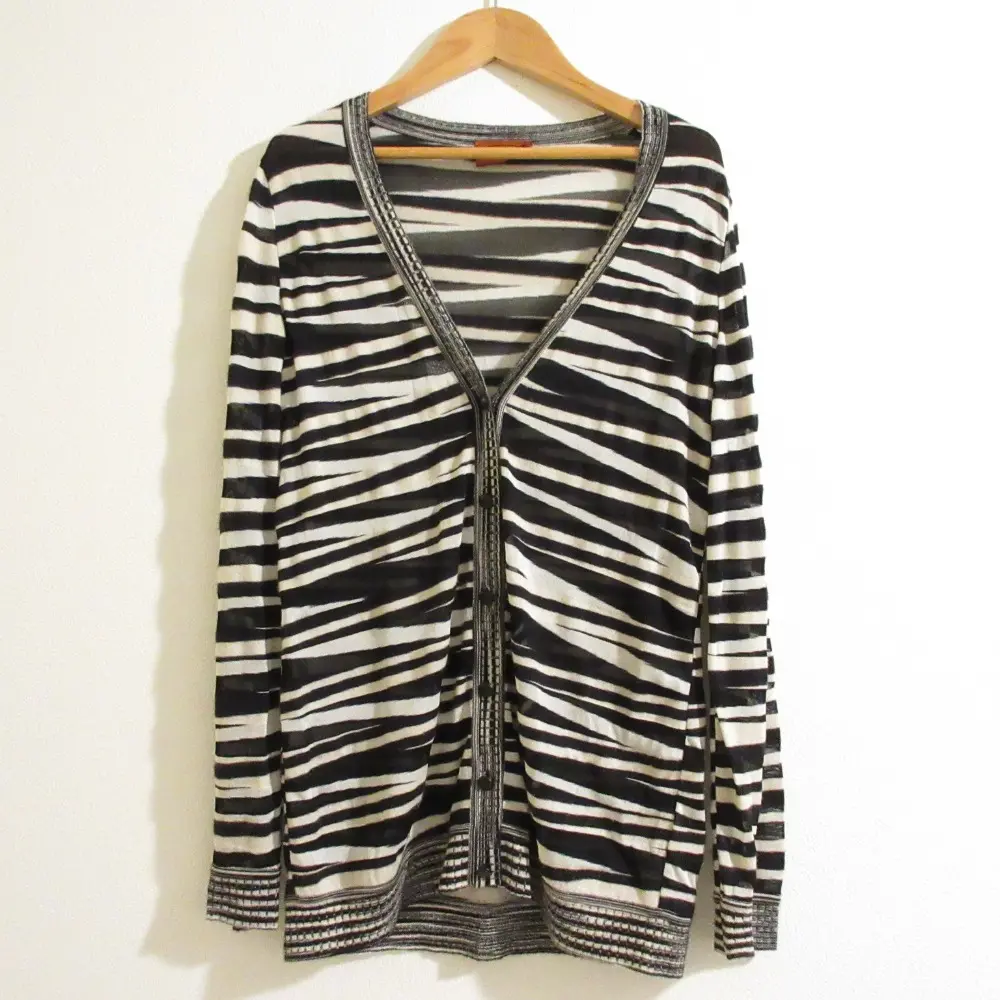 MISSONI ミッソーニ 総柄 カシミヤ シルクブレンド ニットカーディガン 42 ブラック ホワイト