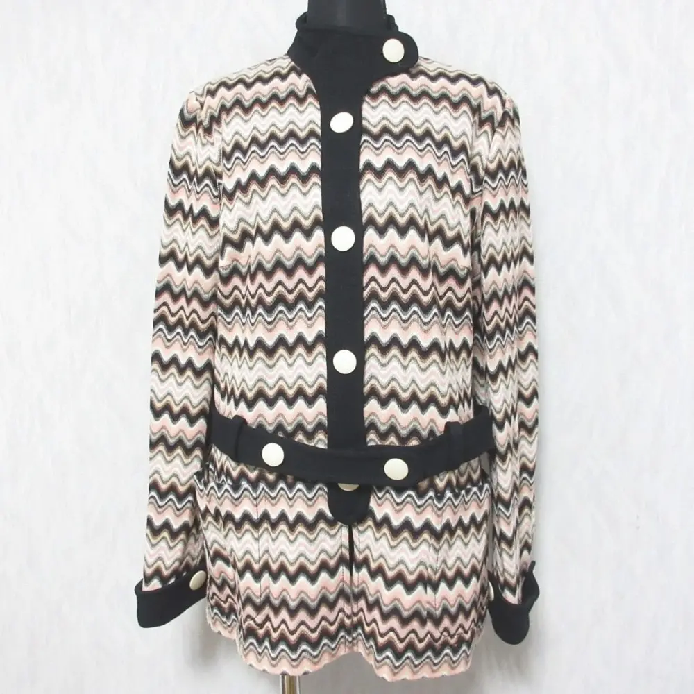 MISSONI ミッソーニ シェブロン ジグザグ ボーダー スタンドカラー ベルテッド ニットジャケット 46 ピンク系