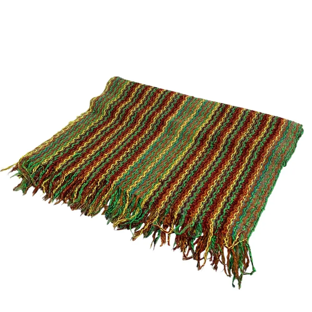 MISSONI ミッソーニ マルチボーダー柄 モヘヤブレンド フリンジ ニットマフラー マルチカラー