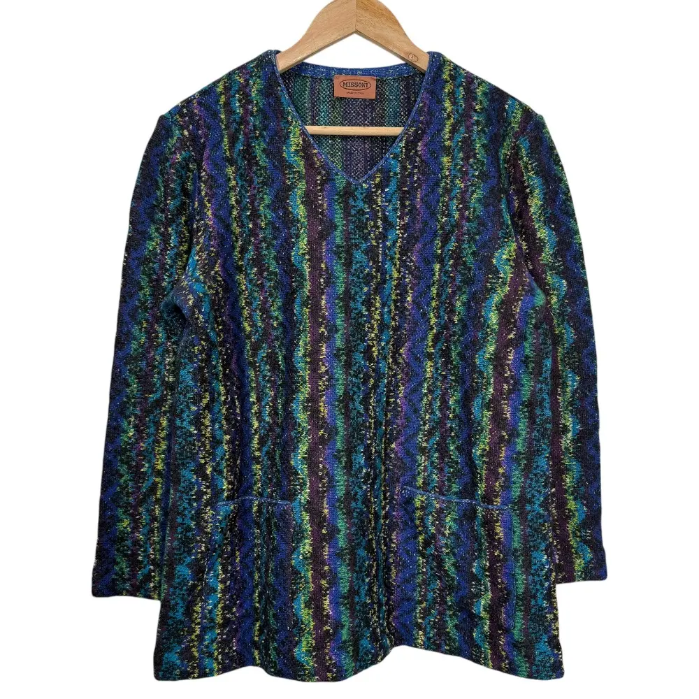 MISSONI ミッソーニ ストライプ 総柄 モヘアブレンド Vネック プルオーバー ニット セーター 46 マルチカラー