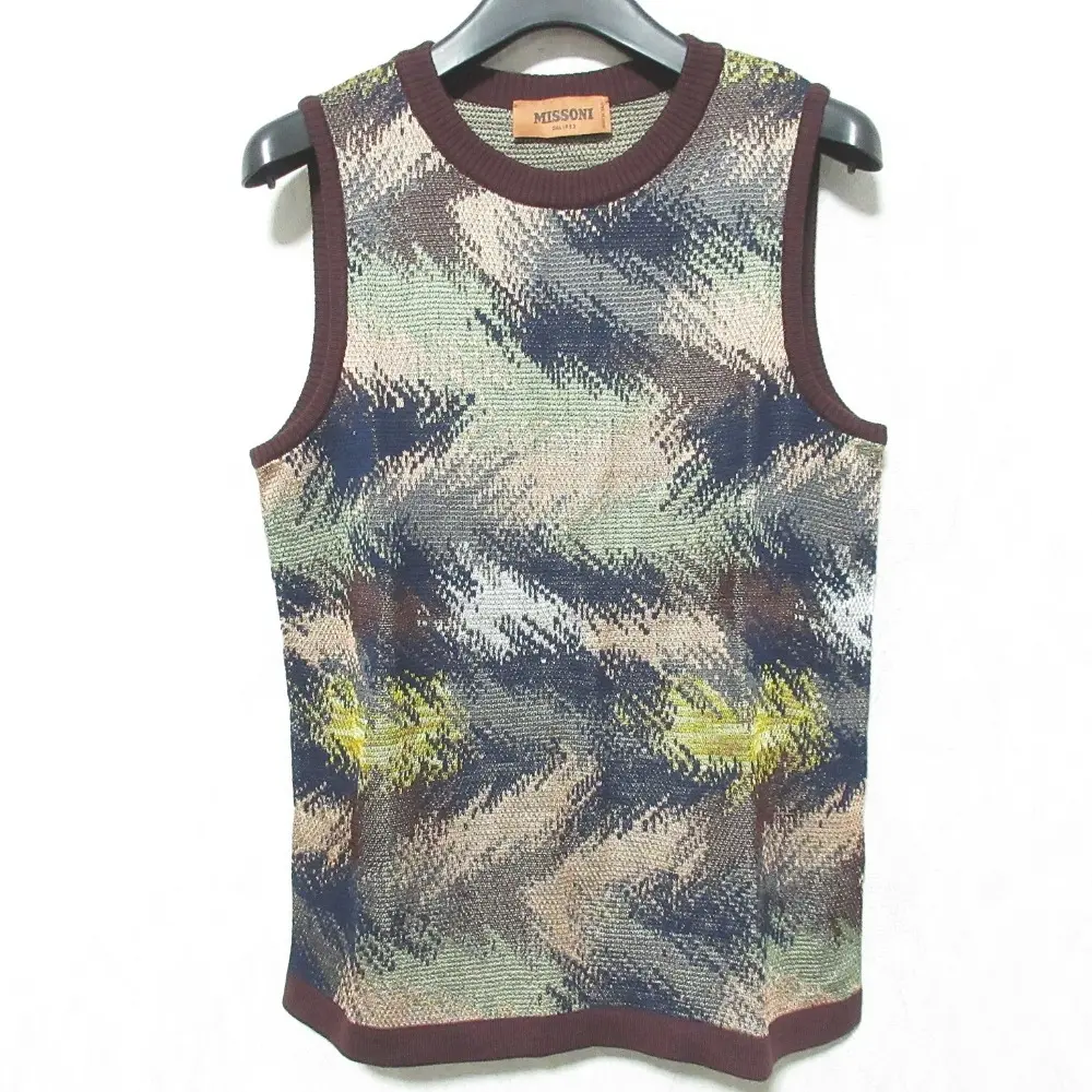 MISSONI ミッソーニ クルーネックベスト ノースリーブニット 40 ブラウン系マルチカラー