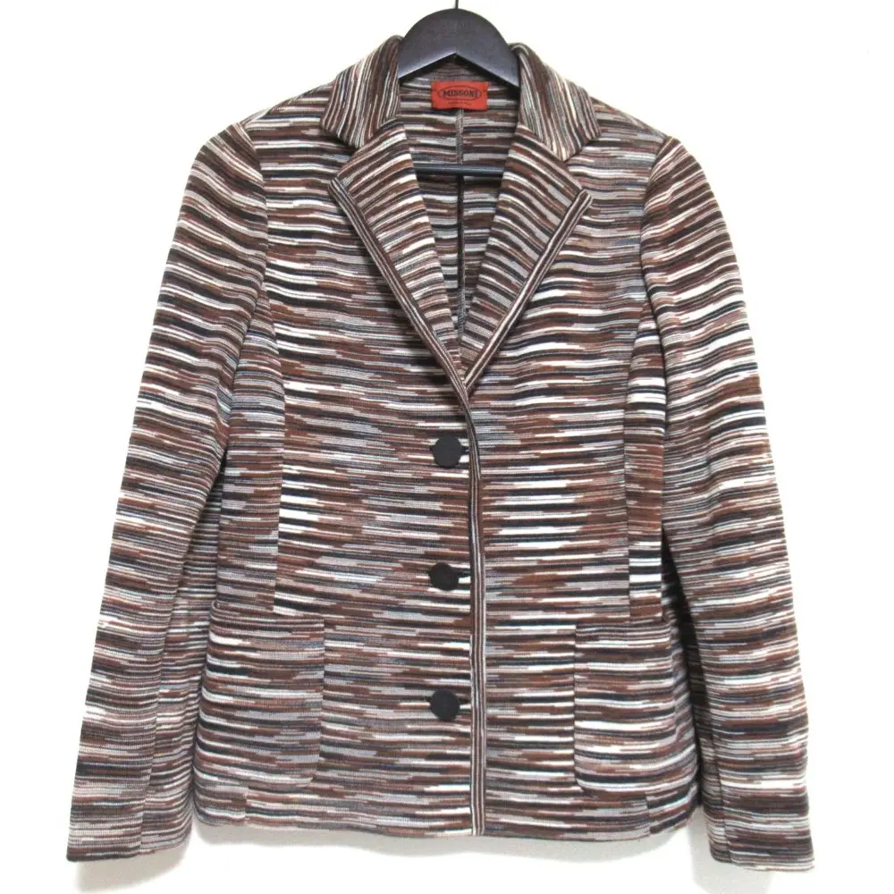 MISSONI ミッソーニ ボーダー柄 シングル ニット テーラードジャケット 46サイズ ブラウン系
