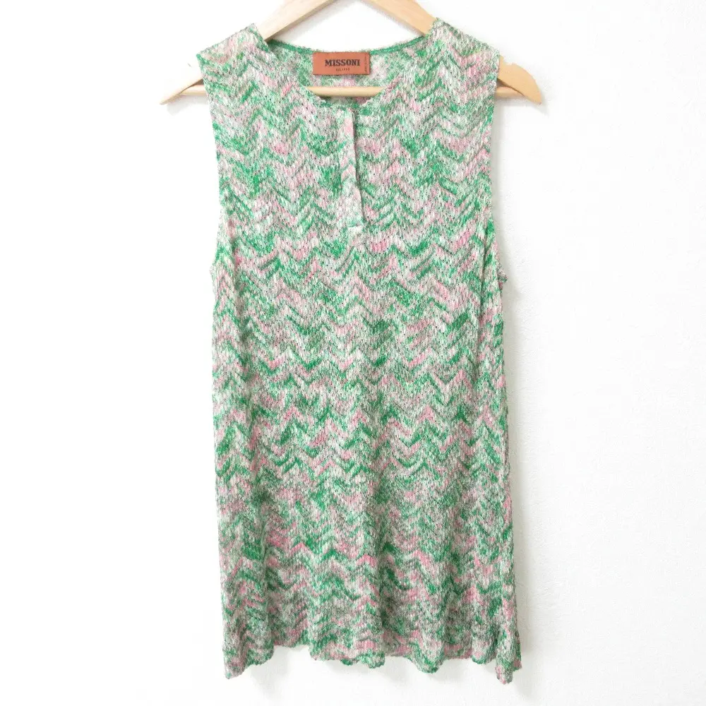 MISSONI ミッソーニ シェブロン ジグザグ ノースリーブ ニット カットソー チュニック 40 グリーン系