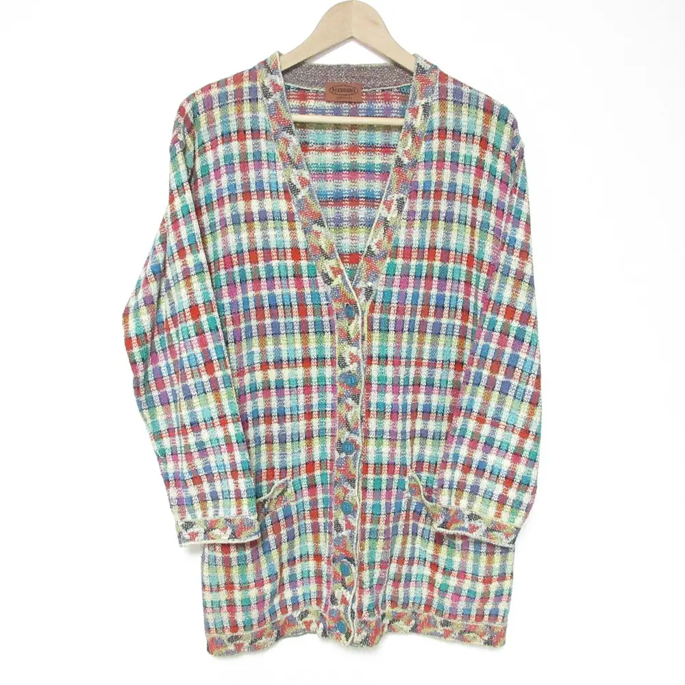 MISSONI ミッソーニ ヴィンテージ チェック柄 Vネック ニット カーディガン マルチカラー