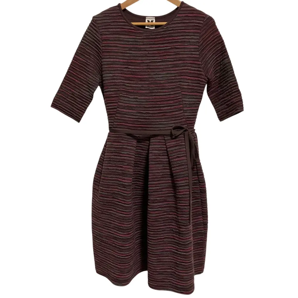 M MISSONI ミッソーニ ボーダー柄 ミックスニットワンピース 40 パープル