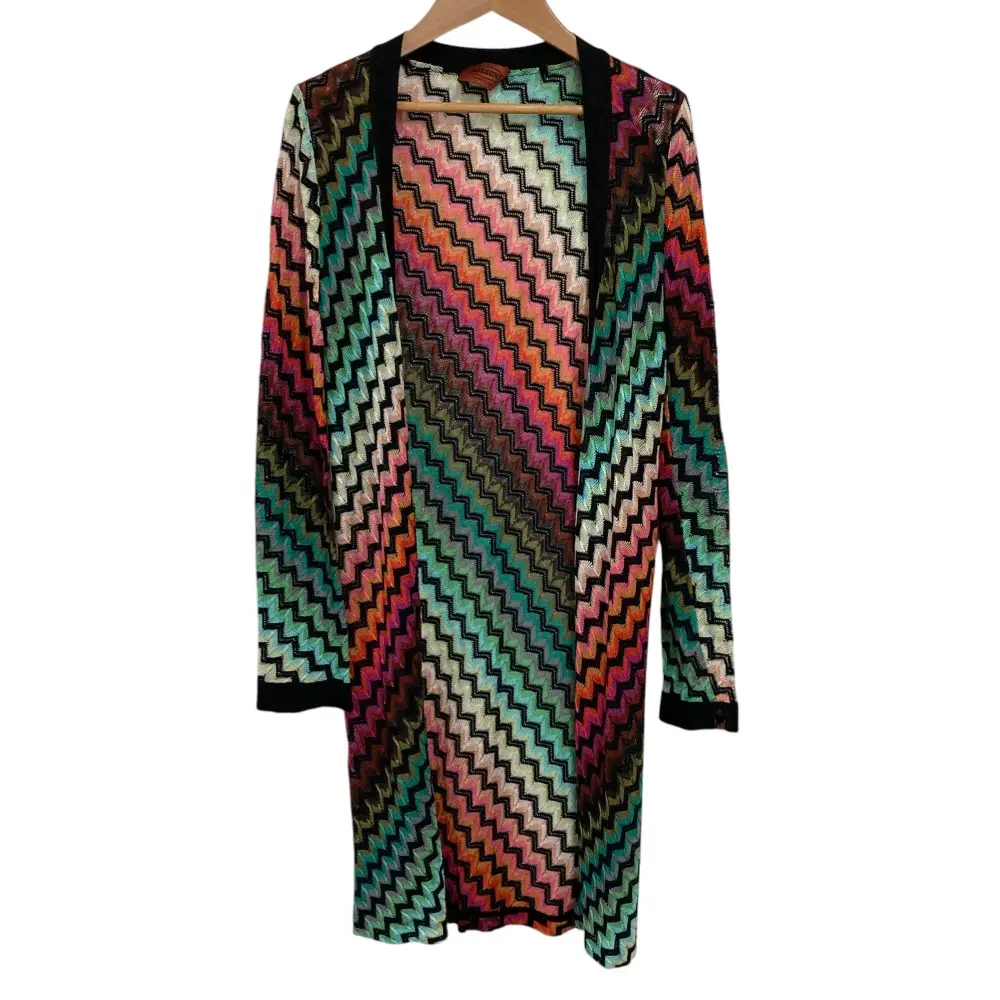 MISSONI ミッソーニ シェブロン レジメンタルストライプ ロングニット カーディガン サイズ40 マルチカラー