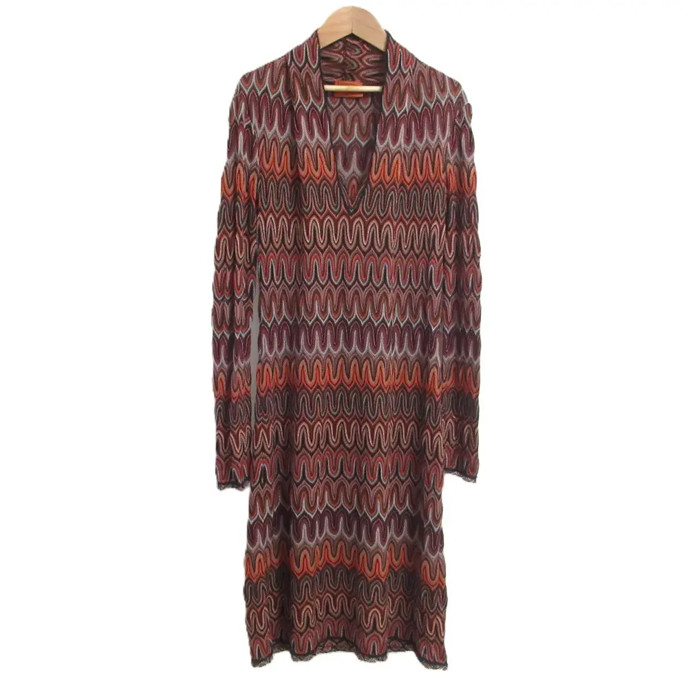 MISSONI ミッソーニ ロングスリーブ フリンジ ニット ウエーブボーダーロングワンピース サイズ44 ブラウン
