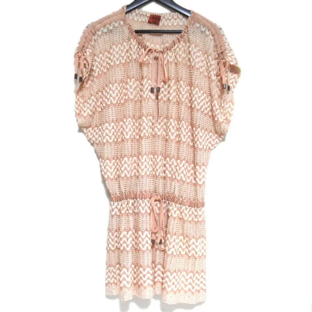MISSONI ミッソーニ シェブロンボーダー柄 リネン サマーニット チュニック ミニワンピース 44 ピンクベージュ×ホワイトの買取実績【2025年5月買取】