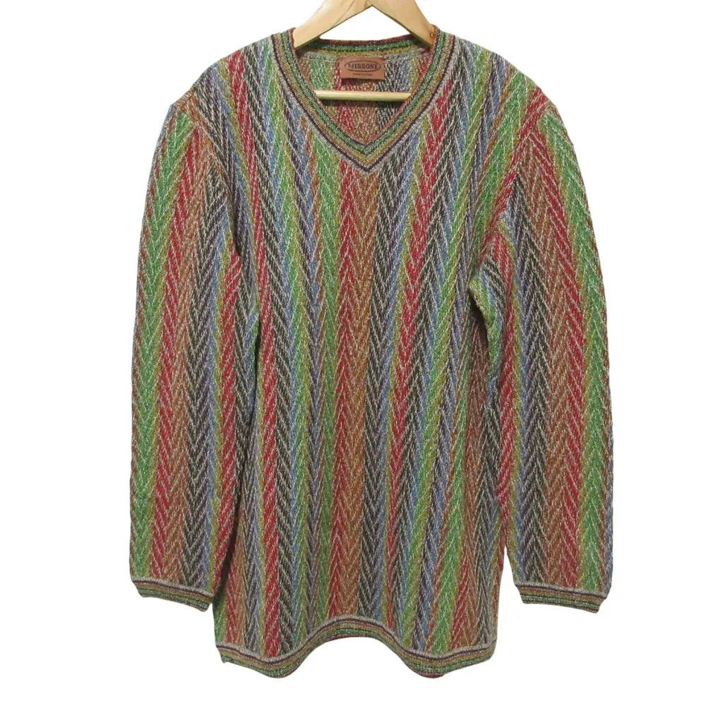 MISSONI  ミッソーニ アルパカブレンド 長袖 シェブロンニットセーター 大きいサイズ 46 マルチカラー
