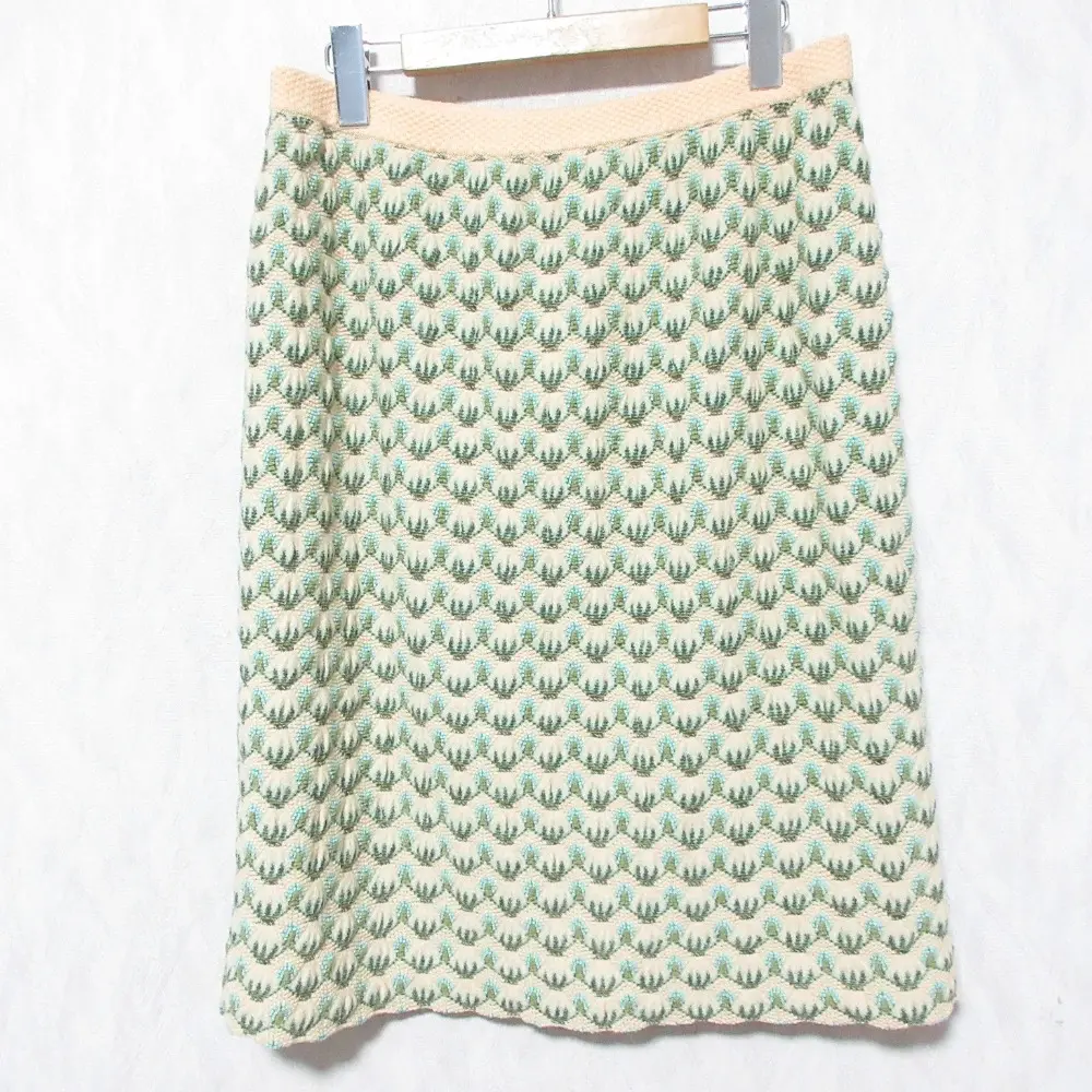 MISSONI ミッソーニ ふくれジャガードニットスカート サイズ48 ベージュ グリーン