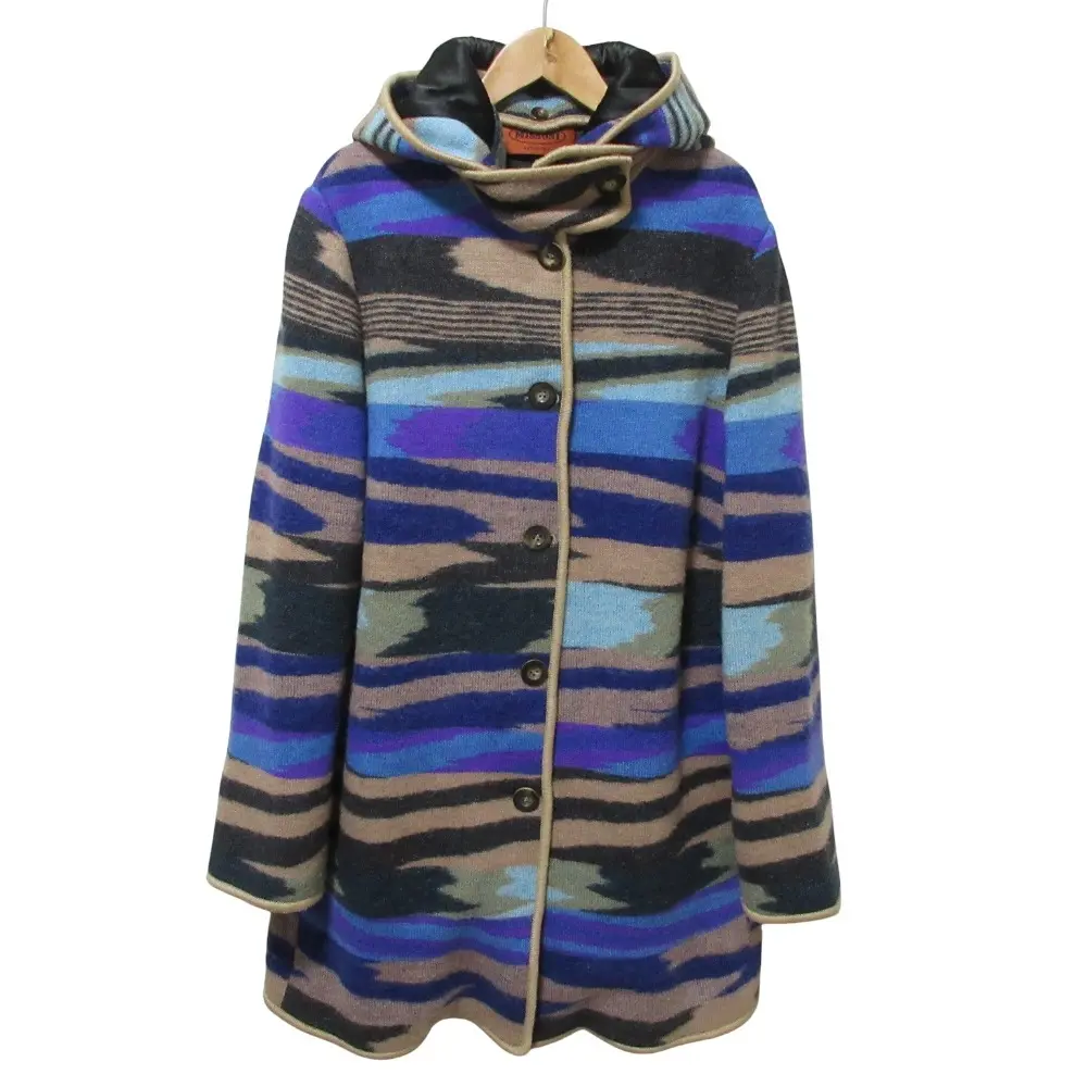 MISSONI ミッソーニ ウール フード2WAY ニットコート 44 ベージュ マルチカラー