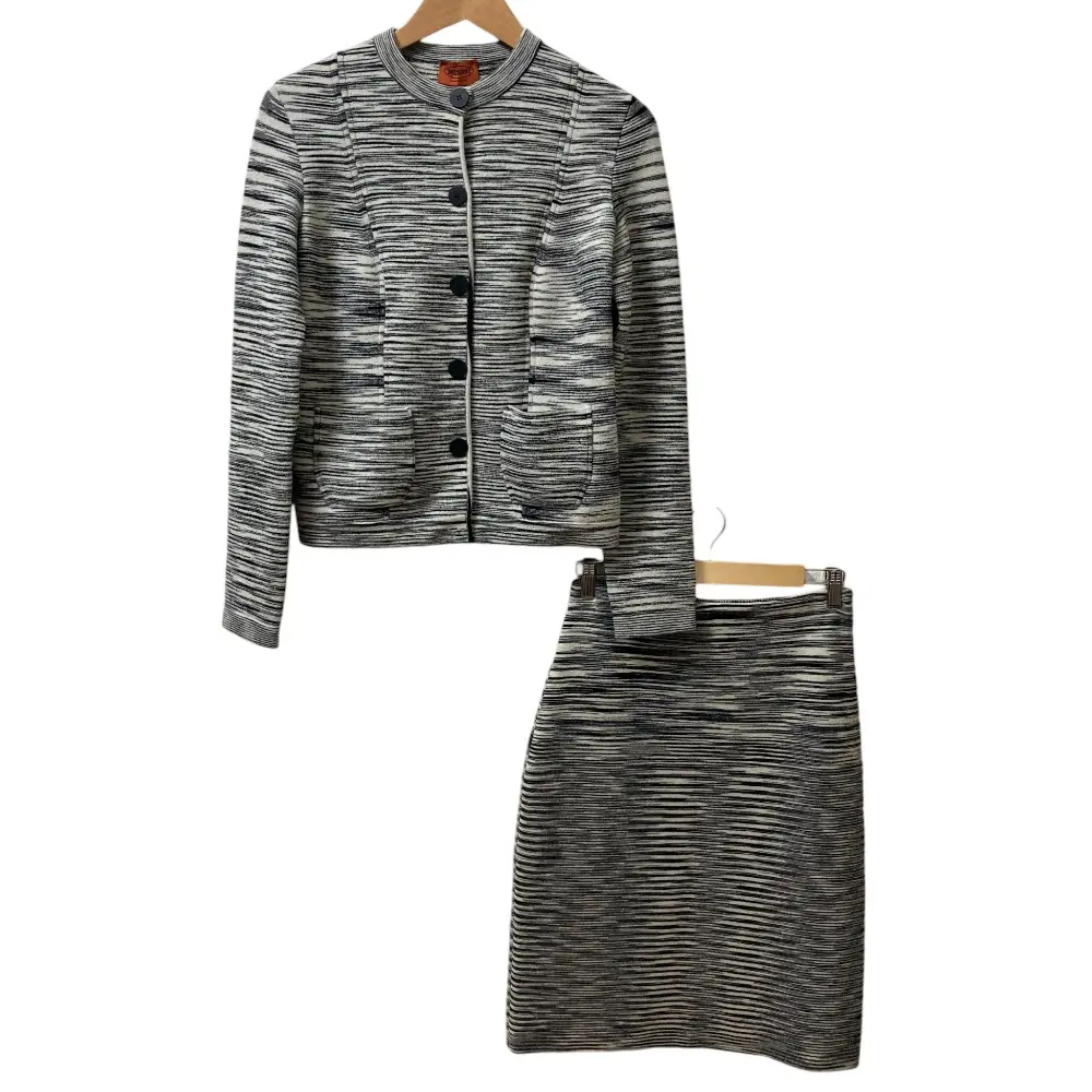 MISSONI ミッソーニ ランダムボーダー ジャケット スカート セットアップ ブラック×ホワイト