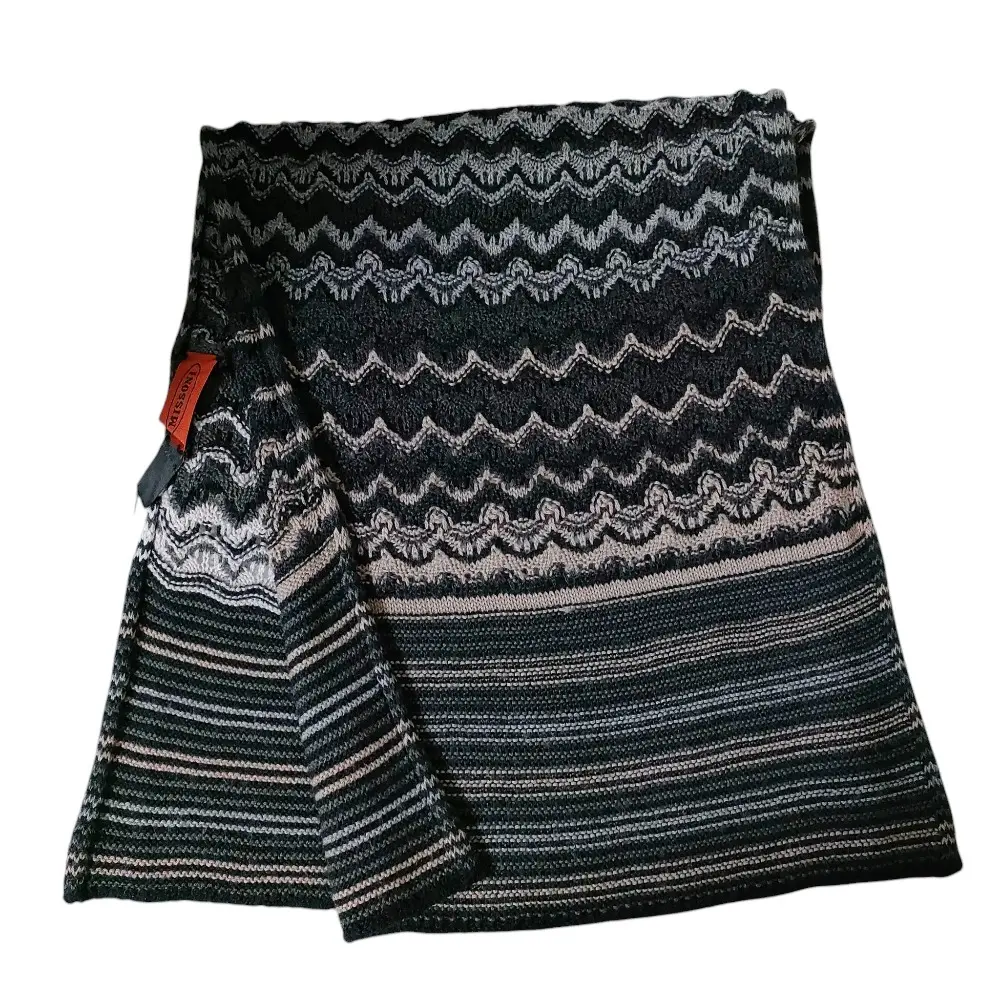 MISSONI ミッソーニ カシミヤブレンド シェブロン 透かし編み ニット マフラー ストール ブラック系 マルチカラー