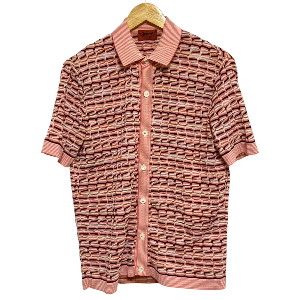 MISSONI ミッソーニ ジャガード ショートスリーブ ニットカーディガン サイズ48 ピンク