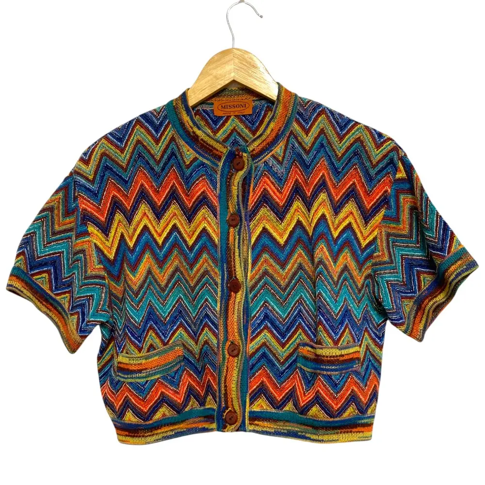 MISSONI ミッソーニ シェブロン ジグザグ ショートスリーブ クロップド ニットカーディガン サイズ40 マルチカラー