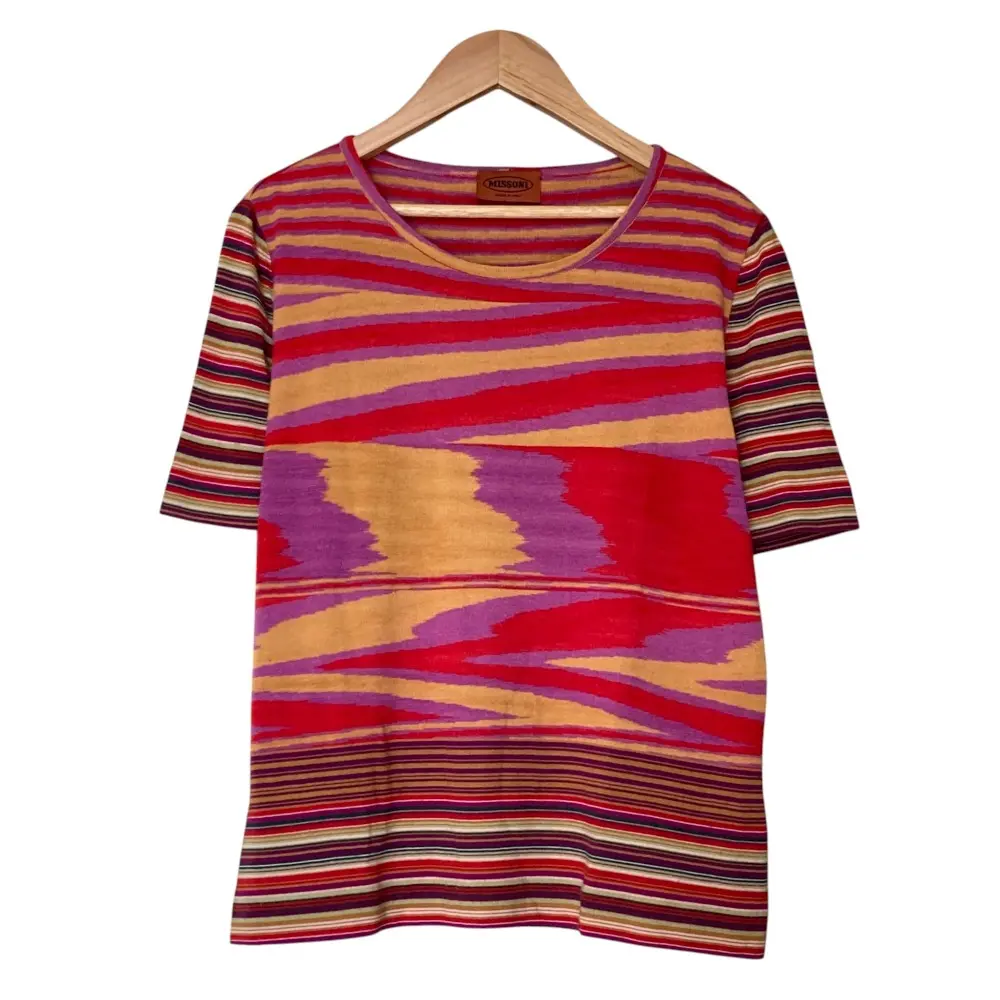 MISSONI ミッソーニ ボーダー ショートスリーブ ウール ニット レッド パープル ベージュ