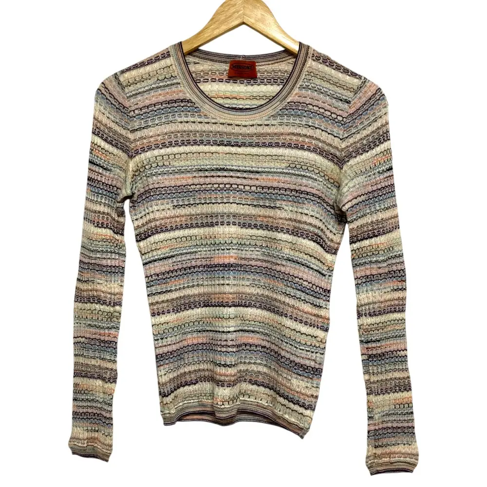 MISSONI ミッソーニ ボーダー ウール シルクブレンドニットセーター 123346 サイズ44 ホワイト マルチカラー
