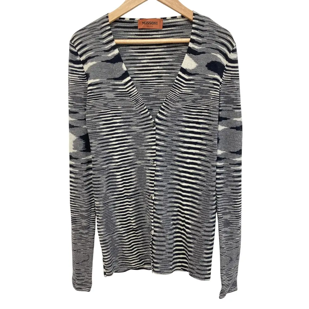 MISSONI ミッソーニ ボーダー ウールニット カーディガン サイズ40 ブラック ホワイト