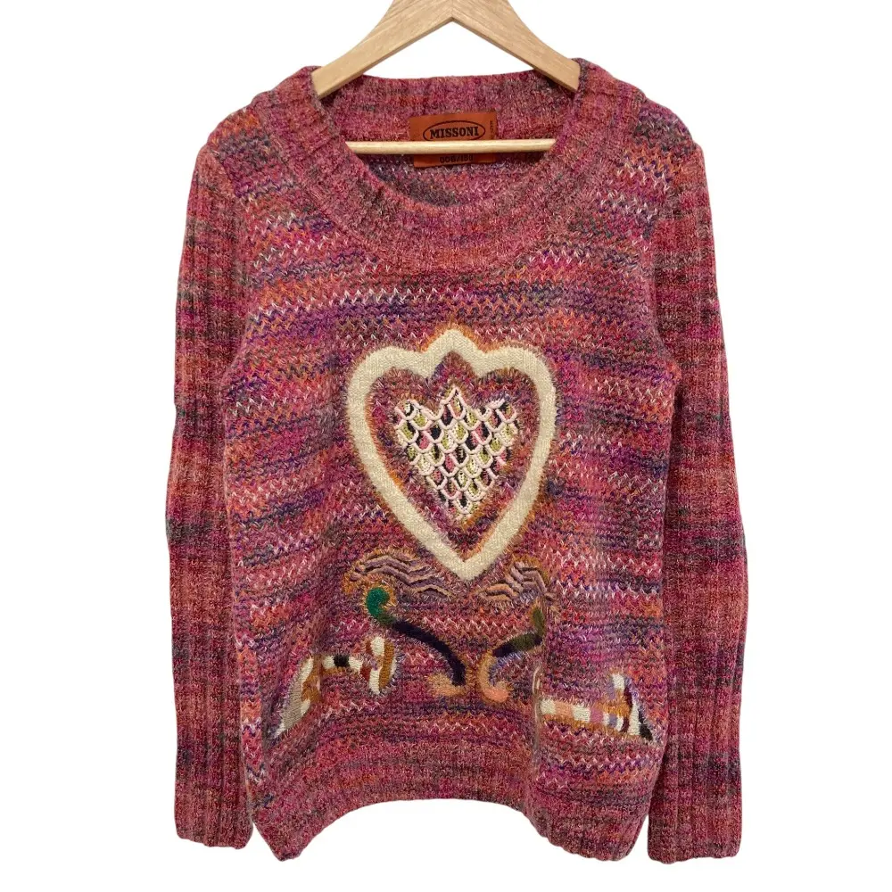 MISSONI ミッソーニ 150着限定 エンブロイダリー ウール ニット セーター サイズ42 パープル ピンク