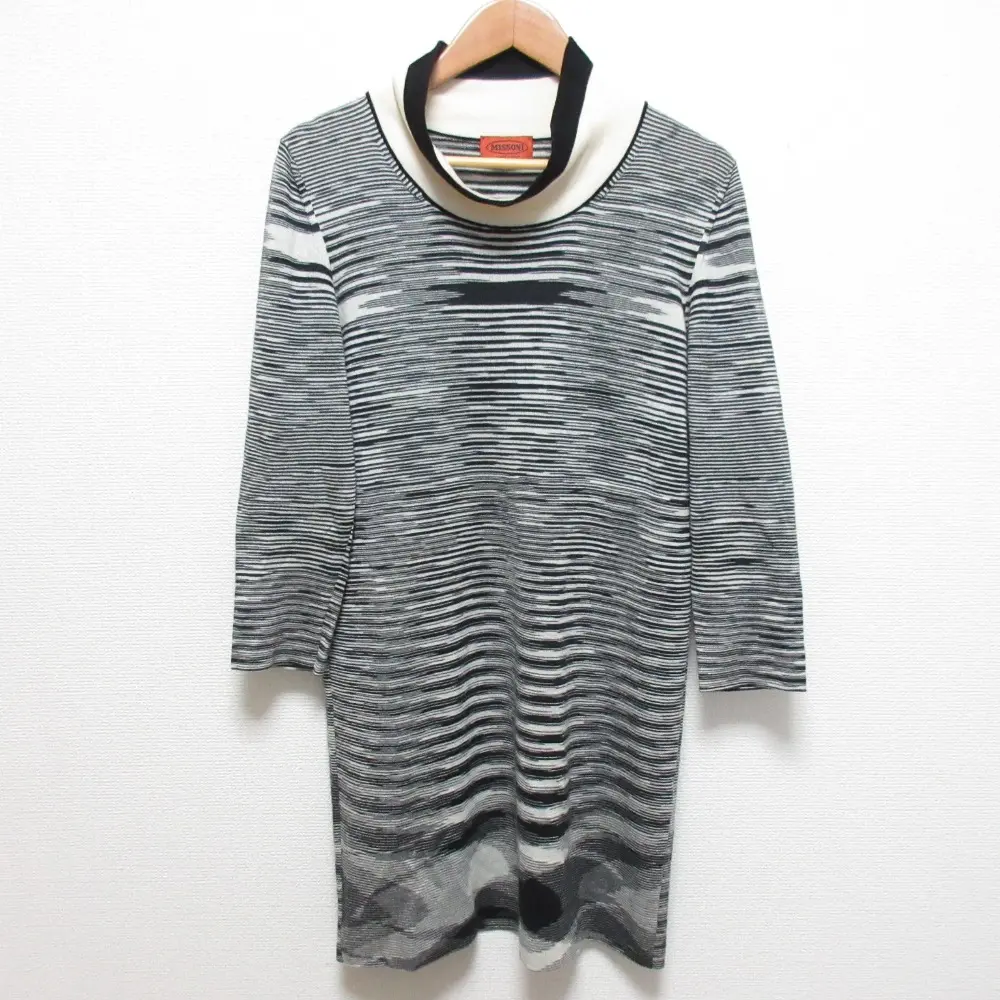 MISSONI ミッソーニ ハイネック ボーダー ニット ワンピース 176506 サイズ42 ブラック