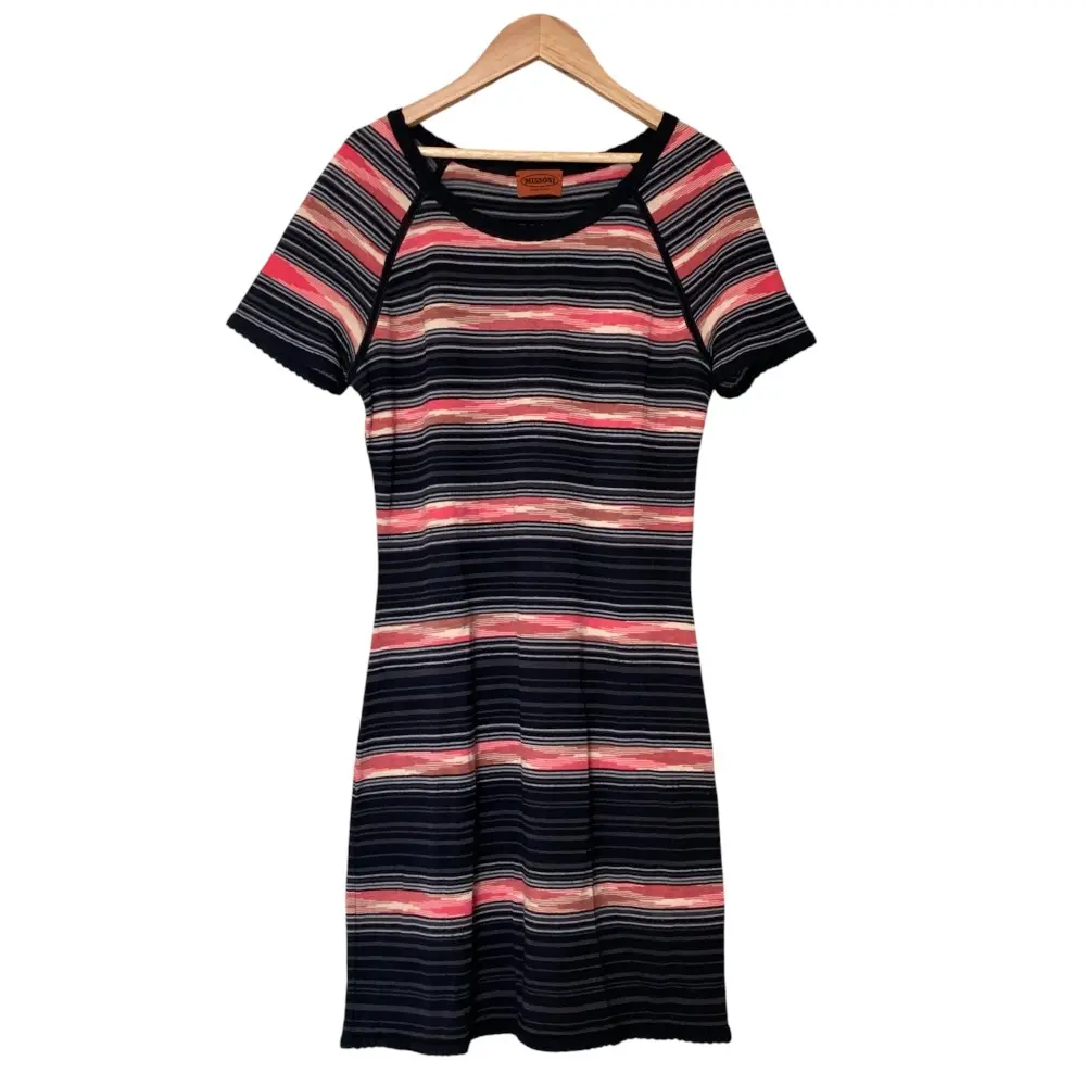MISSONI ミッソーニ ショートスリーブ ボーダー ニット ワンピース ブラック ピンク