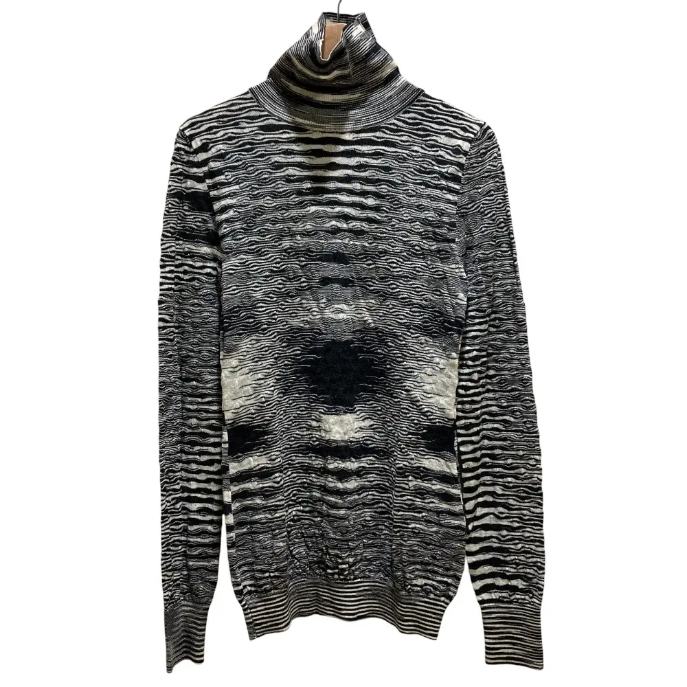 MISSONI ミッソーニ ハイネック ロングスリーブ ふくれジャガードボーダー ニットカットソー SIZE40 ブラック ホワイト
