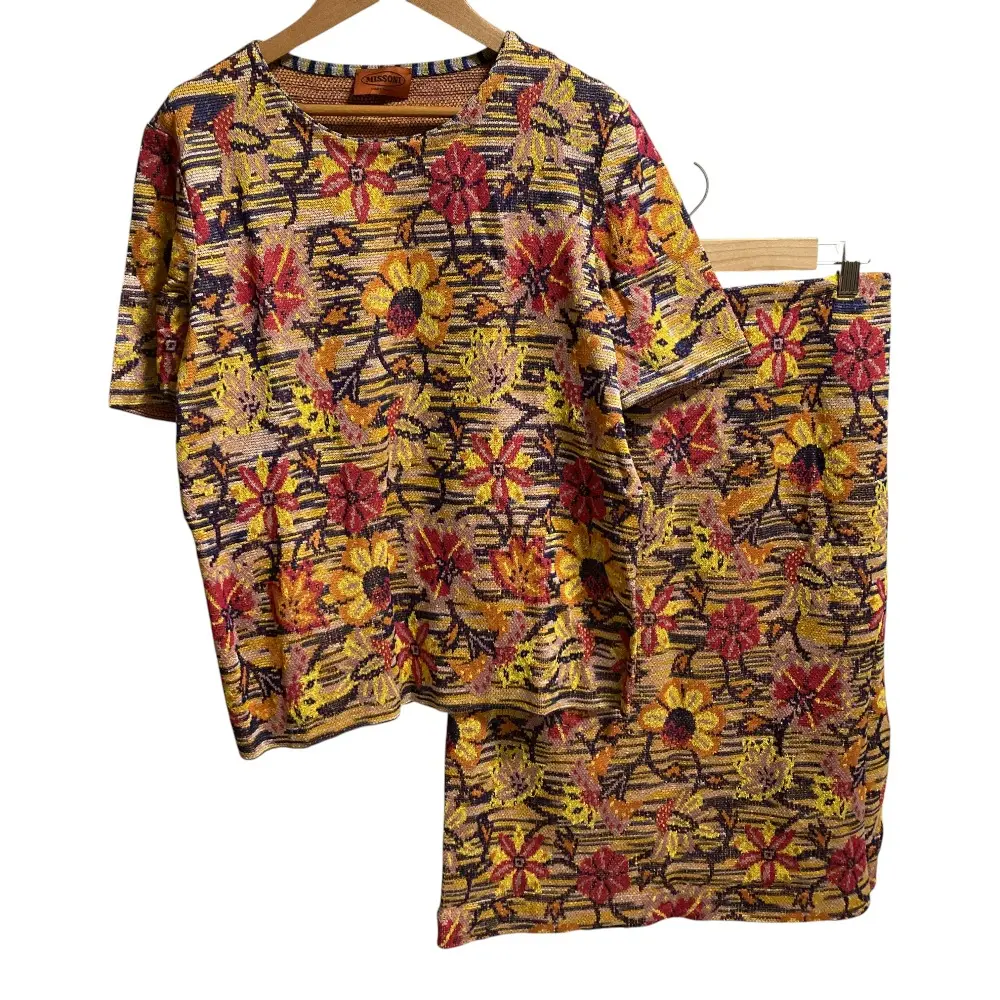 MISSONI ミッソーニ フラワージャガード ニット カットソー スカート セットアップ サイズ48/44 イエロー マルチカラー