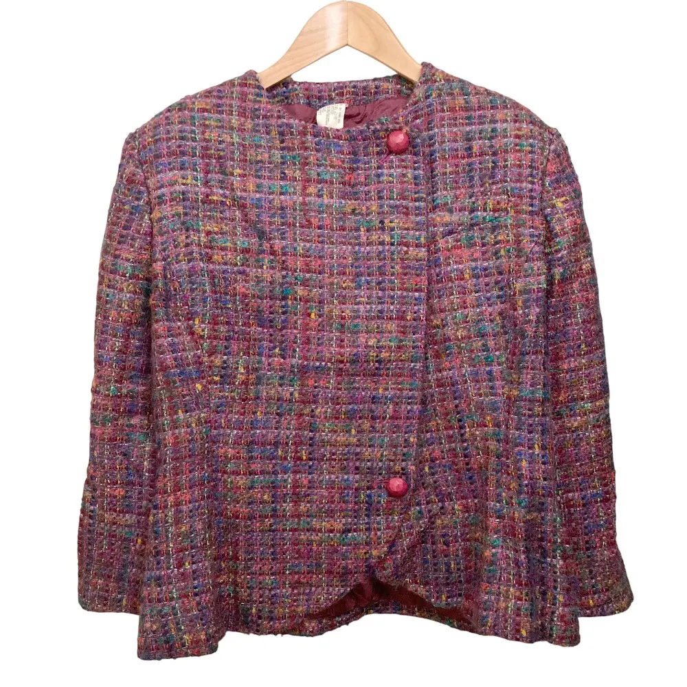 MISSONI ミッソーニ ツイード ノーカラージャケット サイズ44 パープル