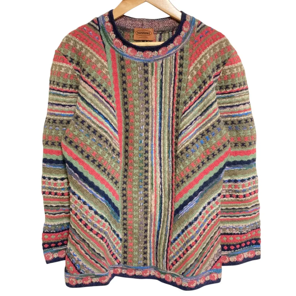 MISSONI ミッソーニ モヘヤ アルパカブレンド マルチストライプ ニット プルオーバー セーター 46 マルチカラー