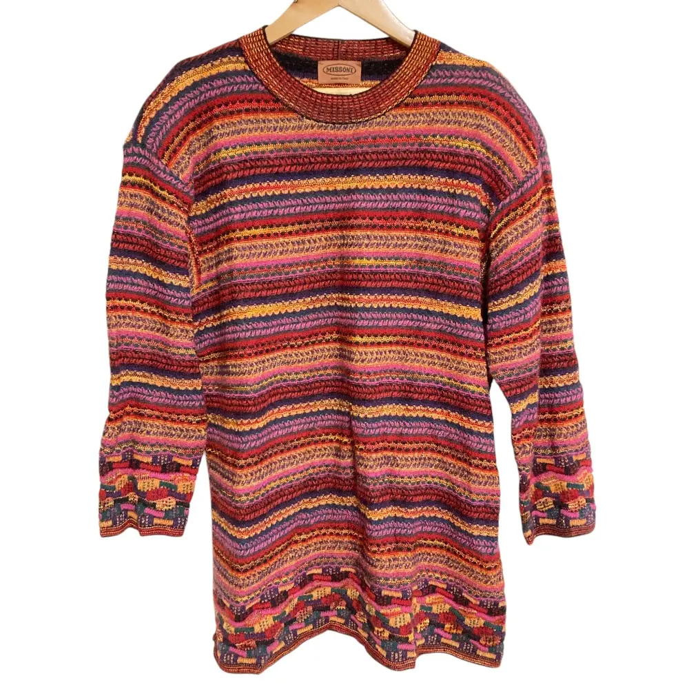 MISSONI ミッソーニ ボーダー モヘヤブレンド ニットチュニック プルオーバー セーター レッド M ピンク