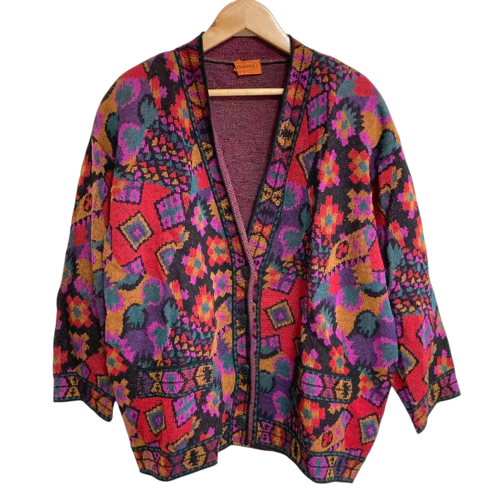 MISSONI ミッソーニ フラワージャガード Vネック ニットカーディガン 42 パープル系の買取実績【2025年12月買取】