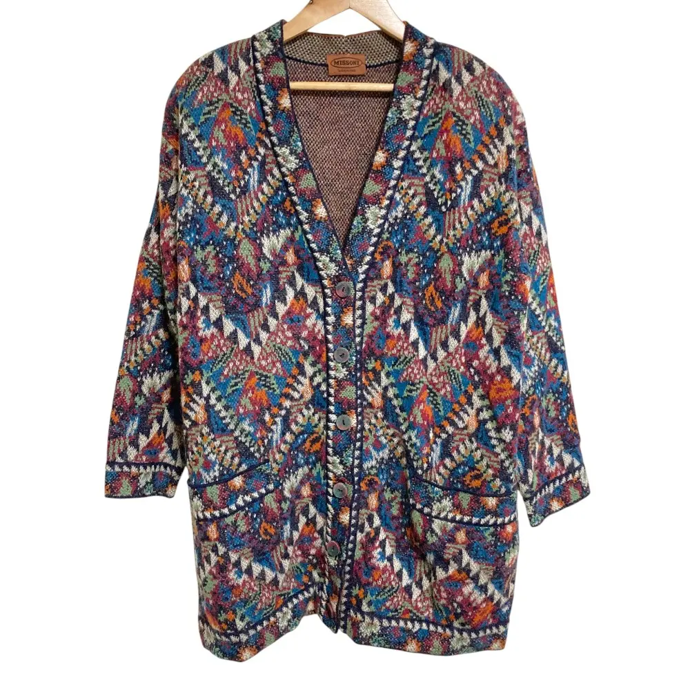 MISSONI ミッソーニ フラワージャガード ニットカーディガン ネイビー マルチカラー