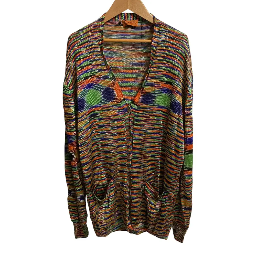 MISSONI ミッソーニ マルチボーダー Vネック ロング ニットカーディガン サイズ44 マルチカラー