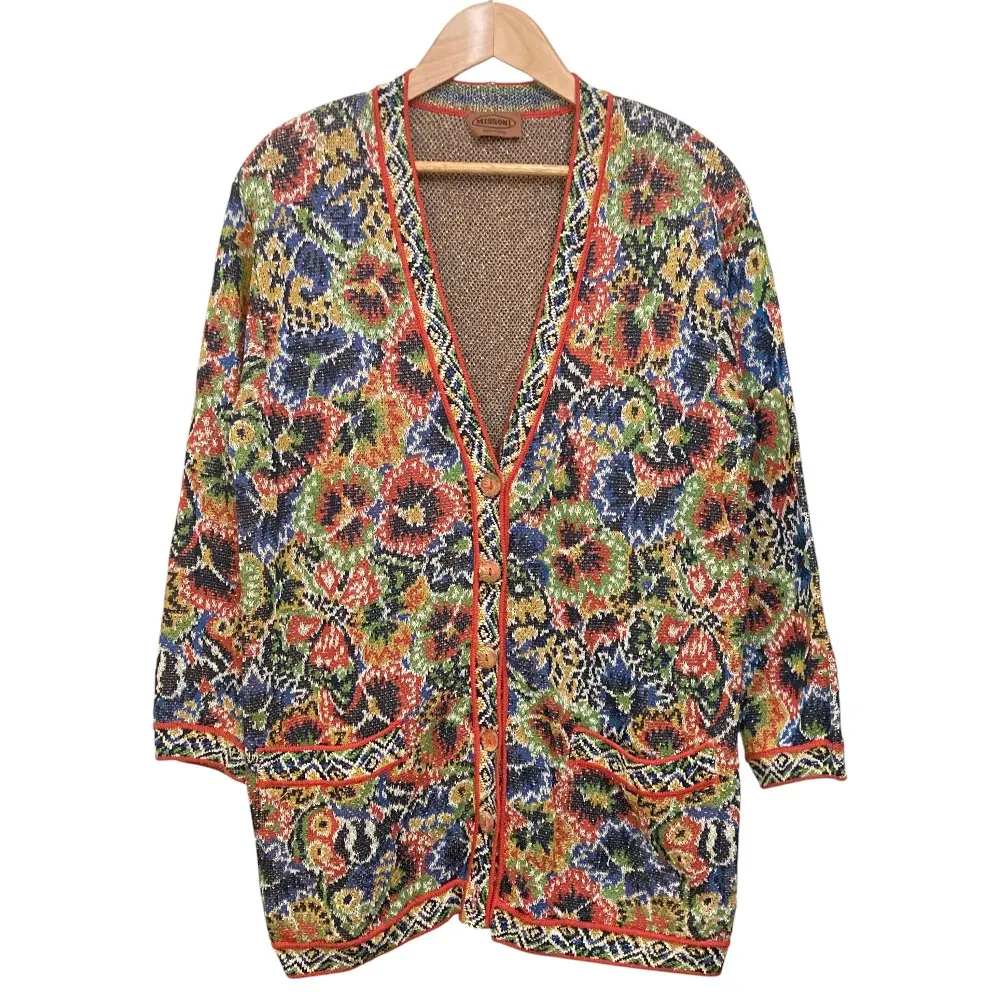 MISSONI ミッソーニ フラワー ニット カーディガン グリーン オレンジ サイズ42 マルチカラー