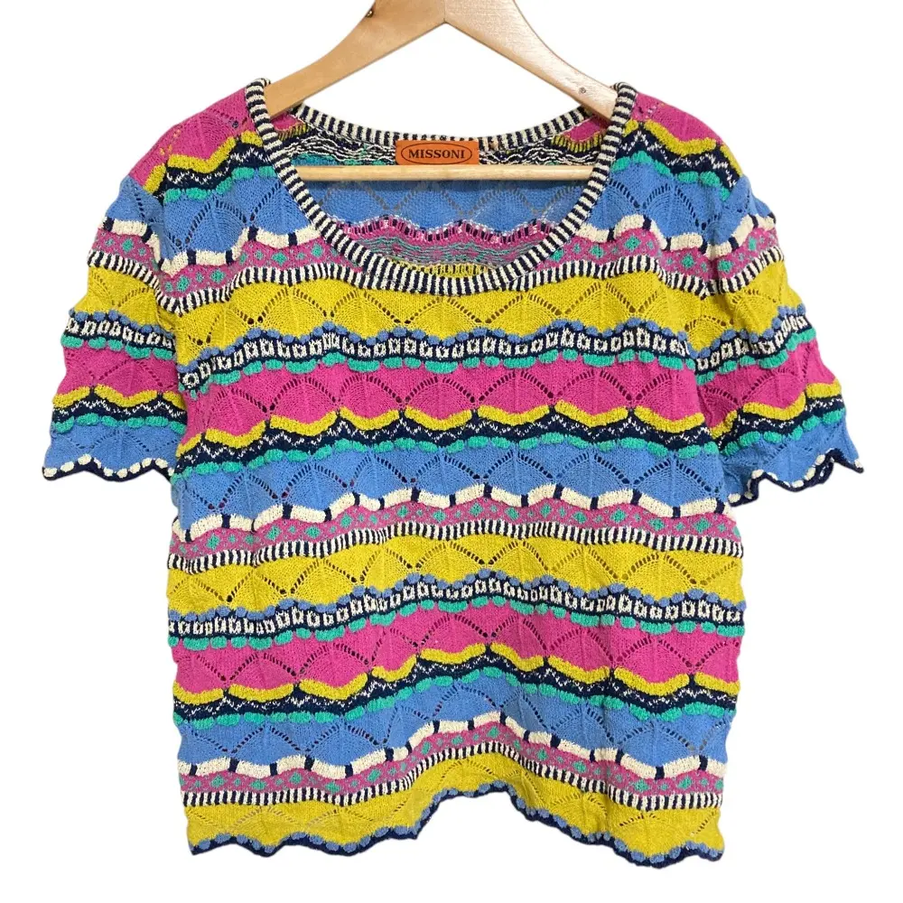 MISSONI ミッソーニ ボーダー ショートスリーブ 3Dニット トップス カットソー 42 マルチカラー