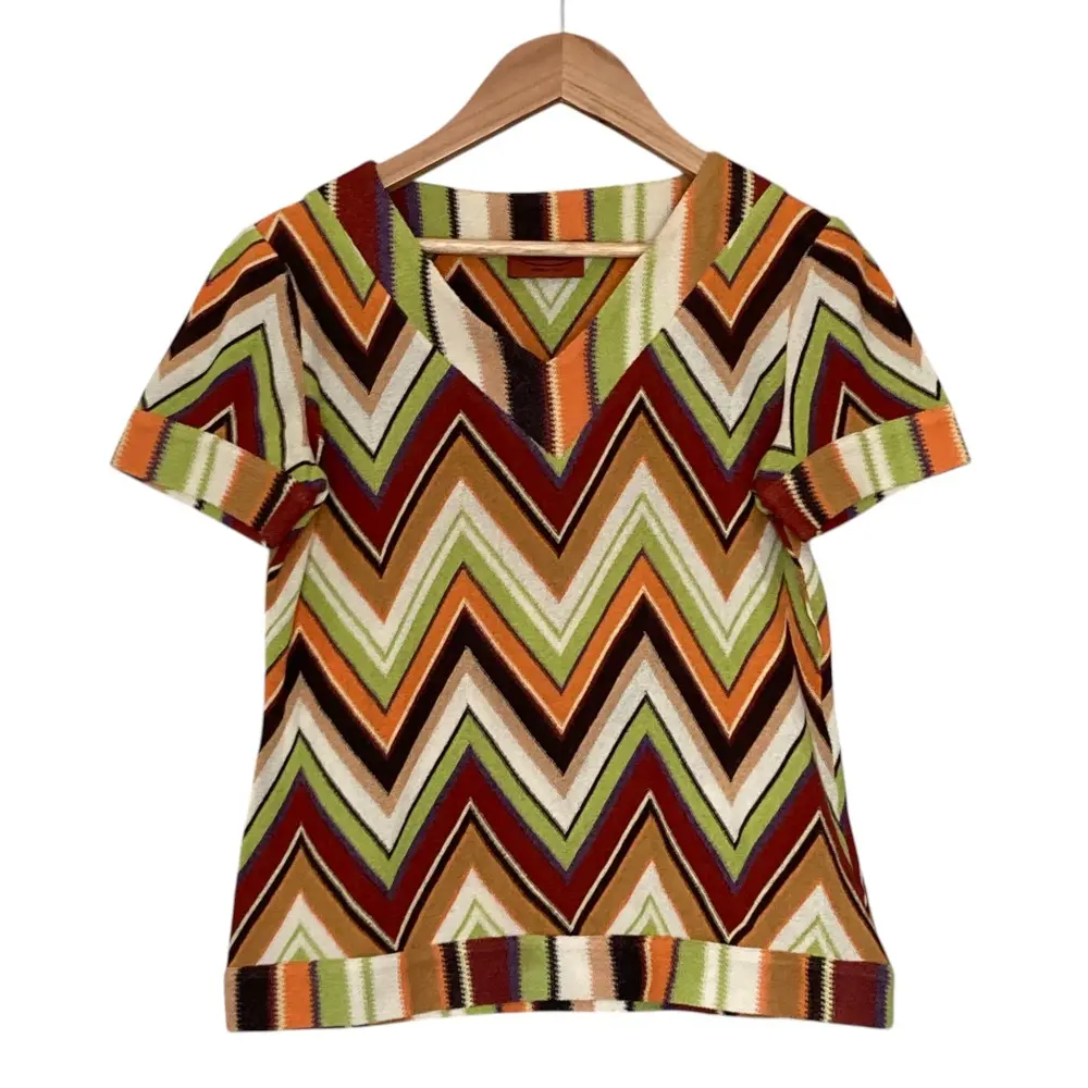MISSONI ミッソーニ シェブロンボーダー Ｖネック ショートスリーブニット 115571 サイズ42 グリーン マルチカラー