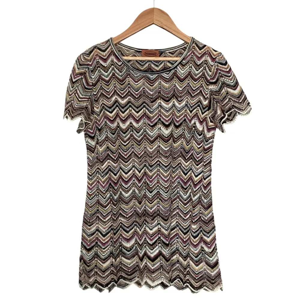MISSONI ミッソーニ シェブロン ボーダー ショートスリーブ ニット カットソー セーター サイズ42 ブラウン系