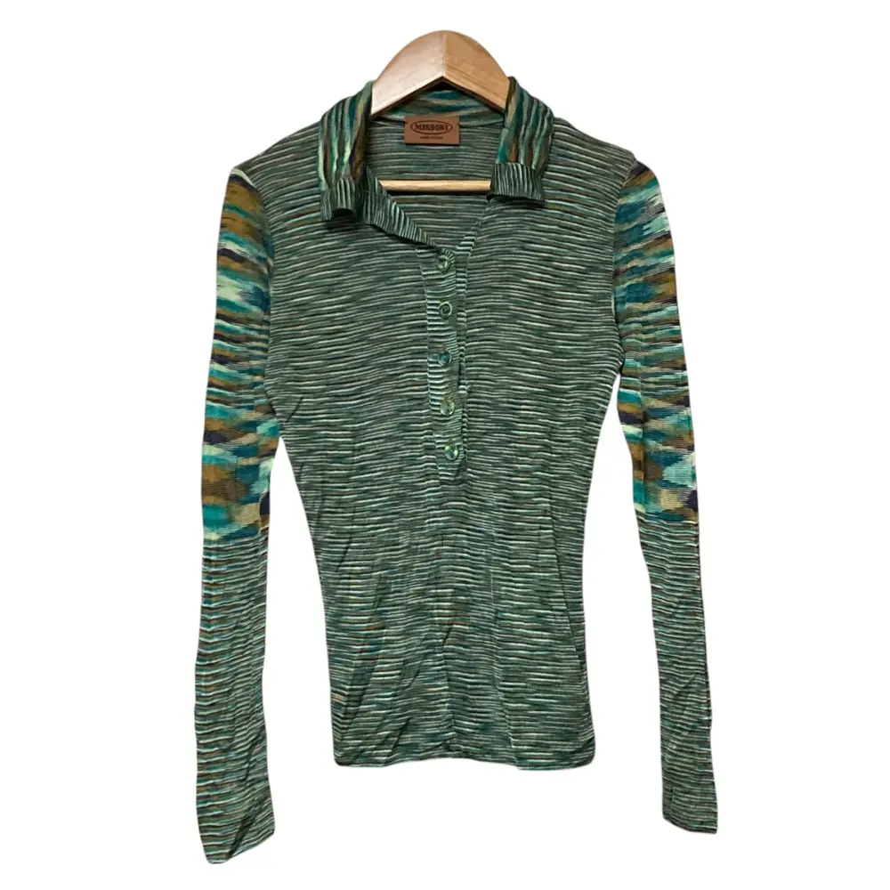 MISSONI ミッソーニ ボーダー ヘンリーネック ロングスリーブ カットソー サイズ40 グリーン