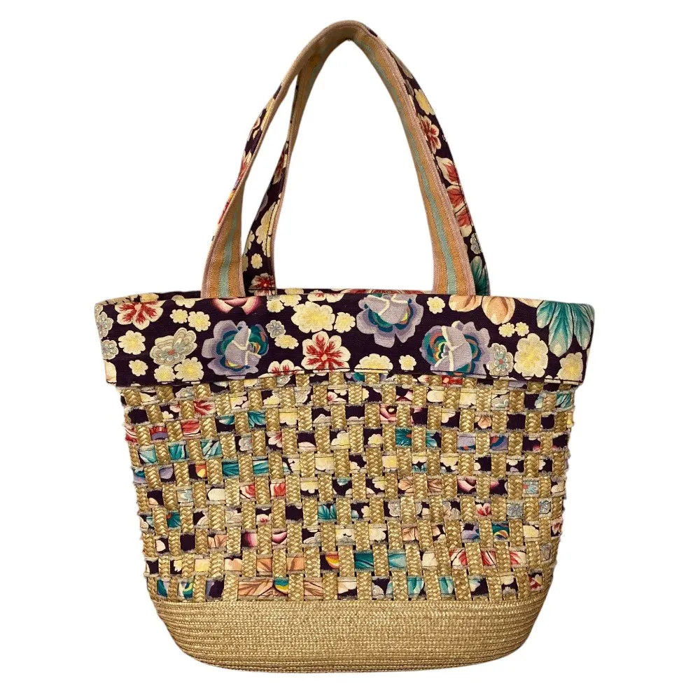 MISSONI ミッソーニ フラワープリント カゴバッグ トートバッグ ベージュ マルチカラー
