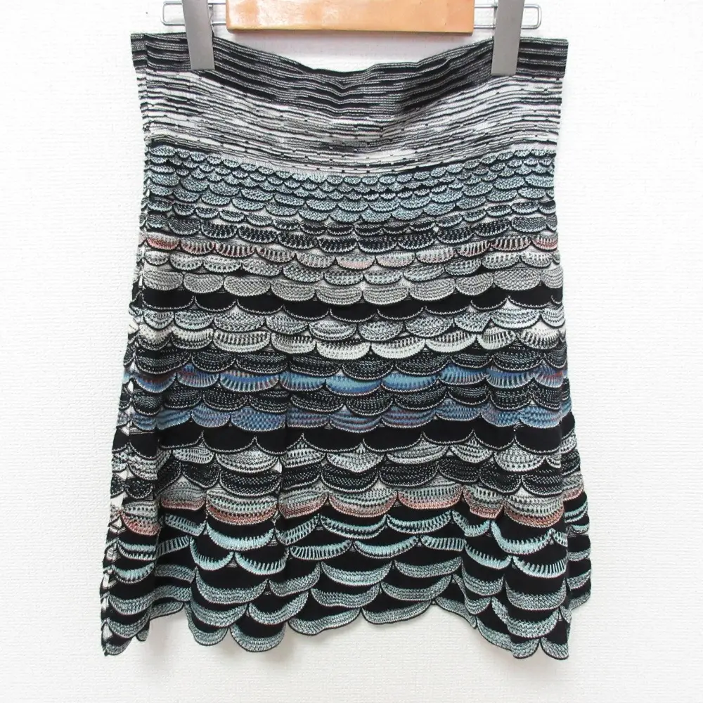 MISSONI ミッソーニ スカラップデザイン イージー ニットスカート サイズ40 マルチカラー