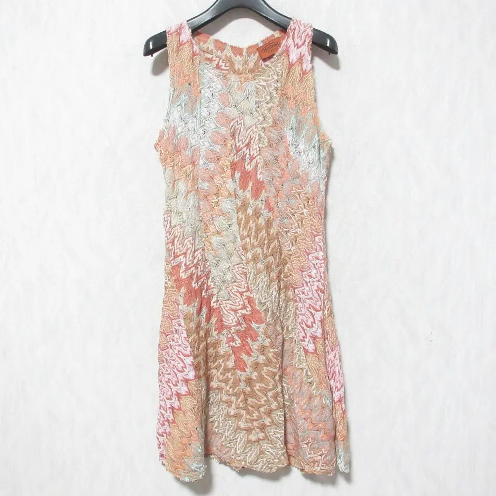 MISSONI ミッソーニ 総柄ジャガード ノースリーブワンピース サイズ42 ピンク マルチカラー
