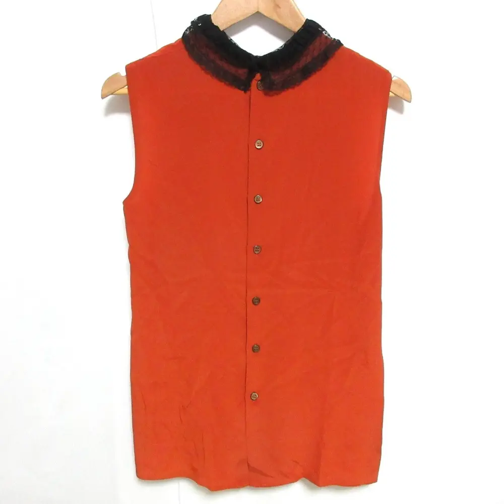 miu miu ミュウミュウ シルク100％ レースカラー ノースリーブ ブラウス シャツ 38 オレンジ系