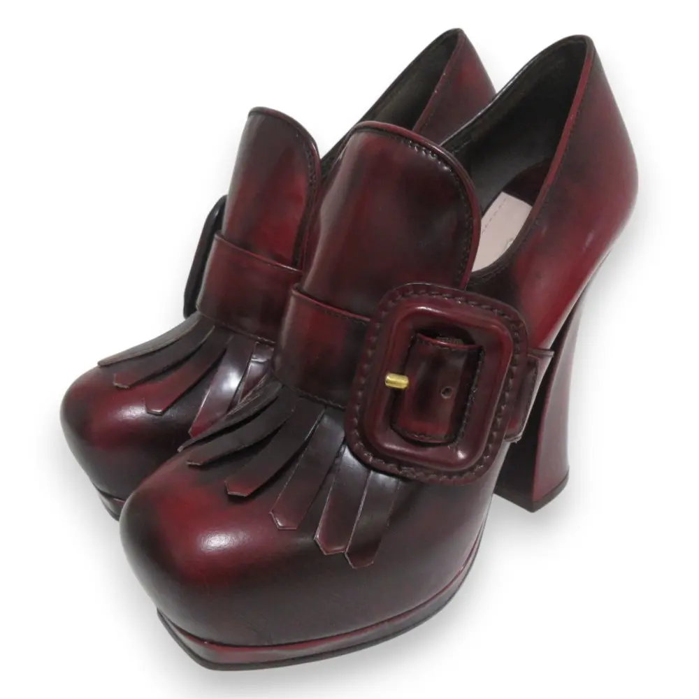 MIUMIU ミュウミュウ レザー シークレットソール チャンキーヒール ブーティ パンプス 35 約22cm ワインレッド