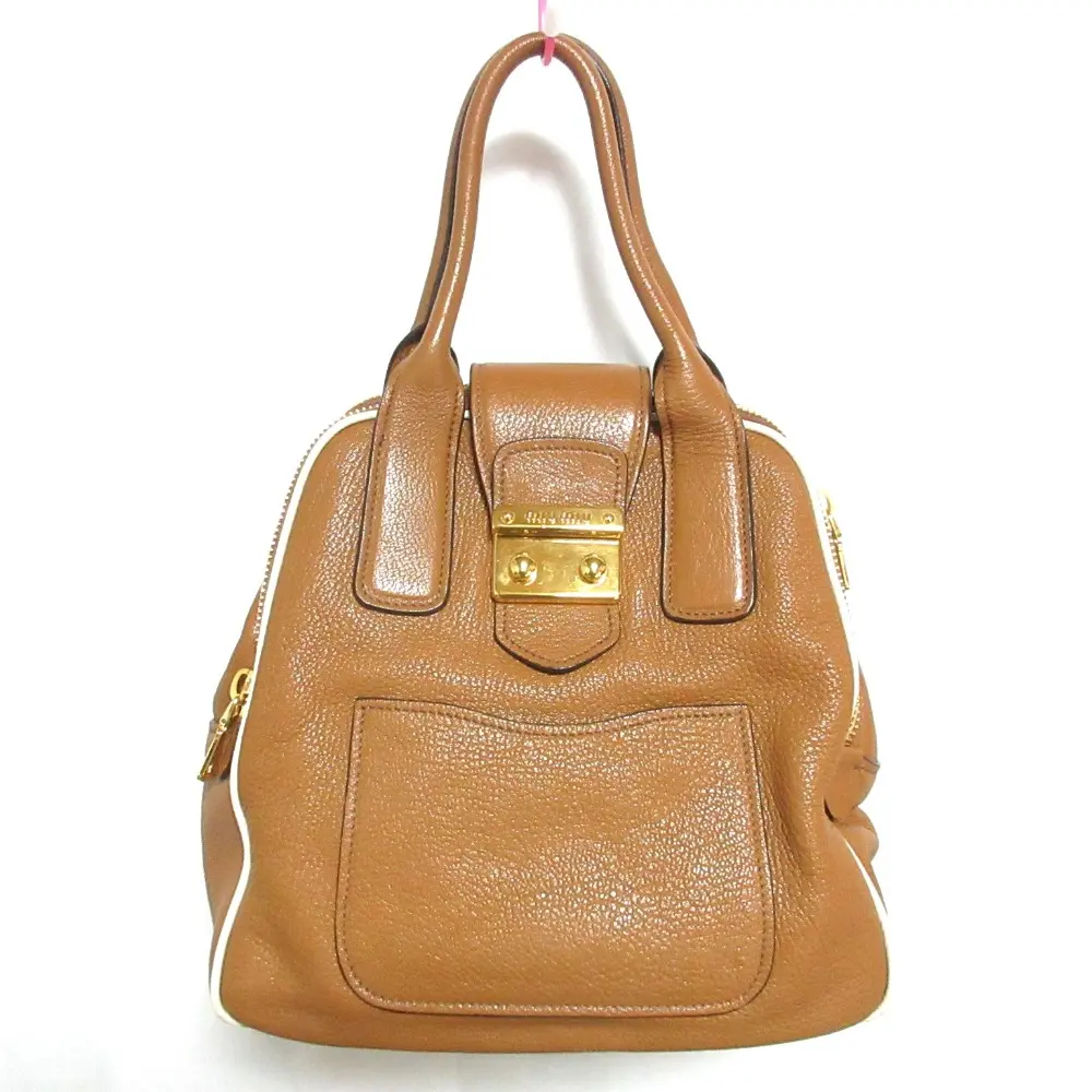 miu miu ミュウミュウ MADRAS レザー 2way ハンドバッグ ショルダーバッグ RL0068 ブラウン