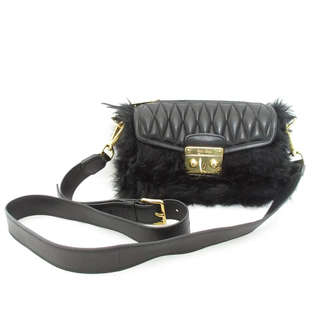 MIUMIU ミュウミュウ ファー装飾 マテラッセ ショルダーバッグ クラッチバッグ RT0548 ブラック