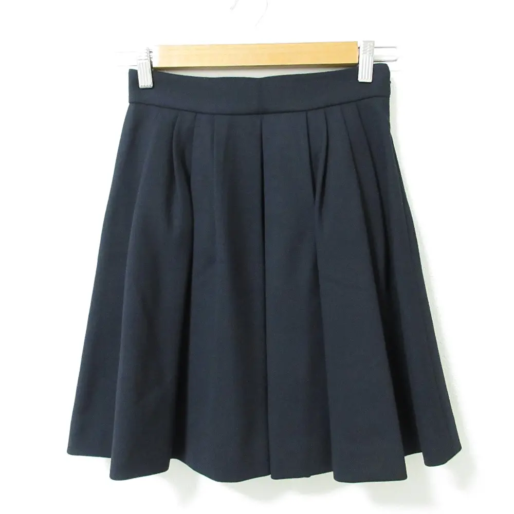 MIUMIU ミュウミュウ クリーニング済み ウール タック フレア ミニスカート 38 ネイビー