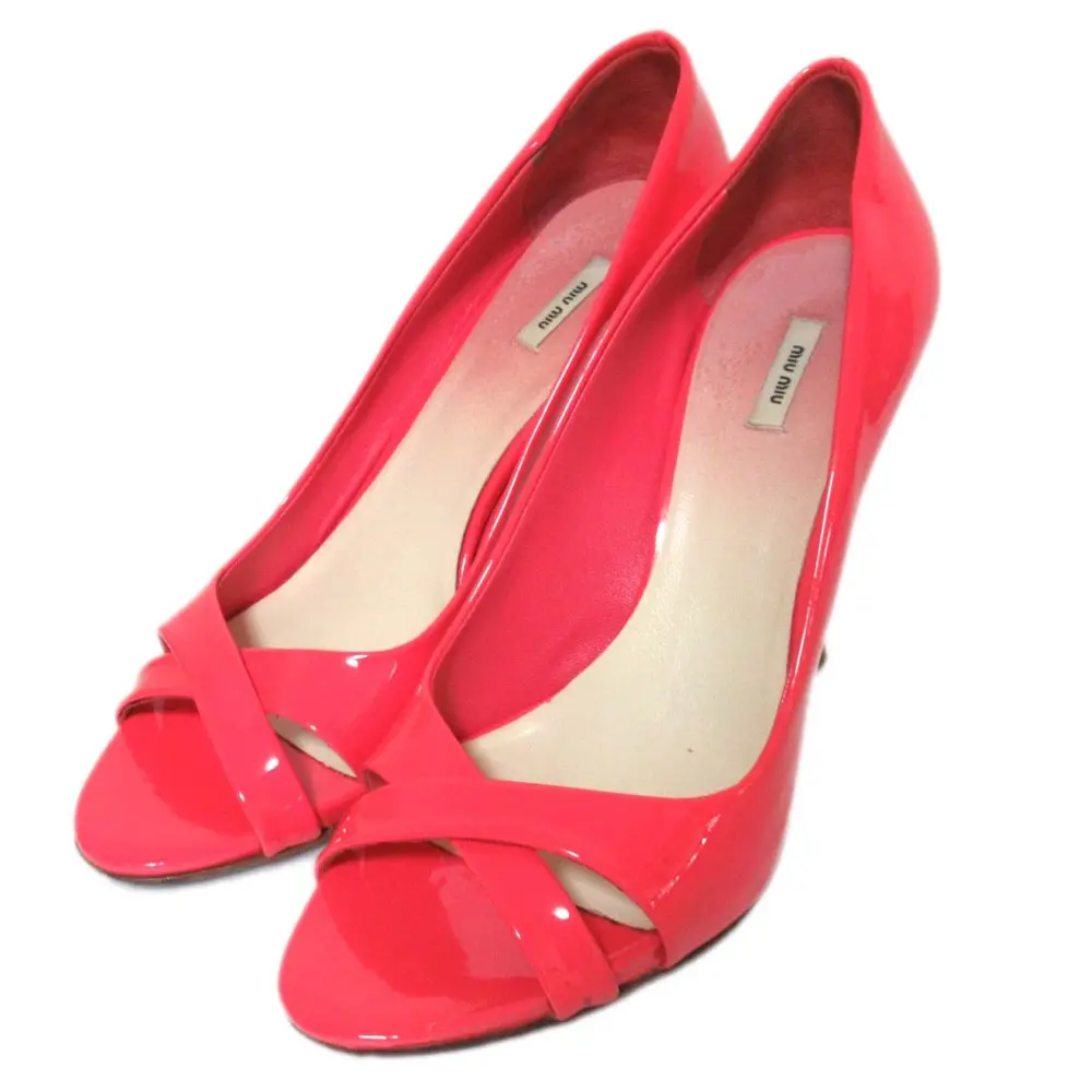 miumiu ミュウミュウ パテントレザー オープントゥ ハイヒール パンプス 36サイズ 23cm ピンク