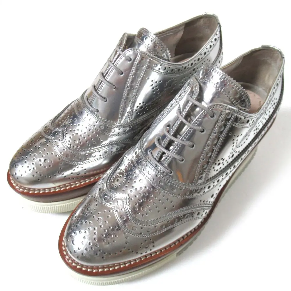 miumiu ミュウミュウ ウイングチップ 厚底 プラットフォーム オックスフォードシューズ ドレスシューズ 37.5 24.5cm相当 シルバー
