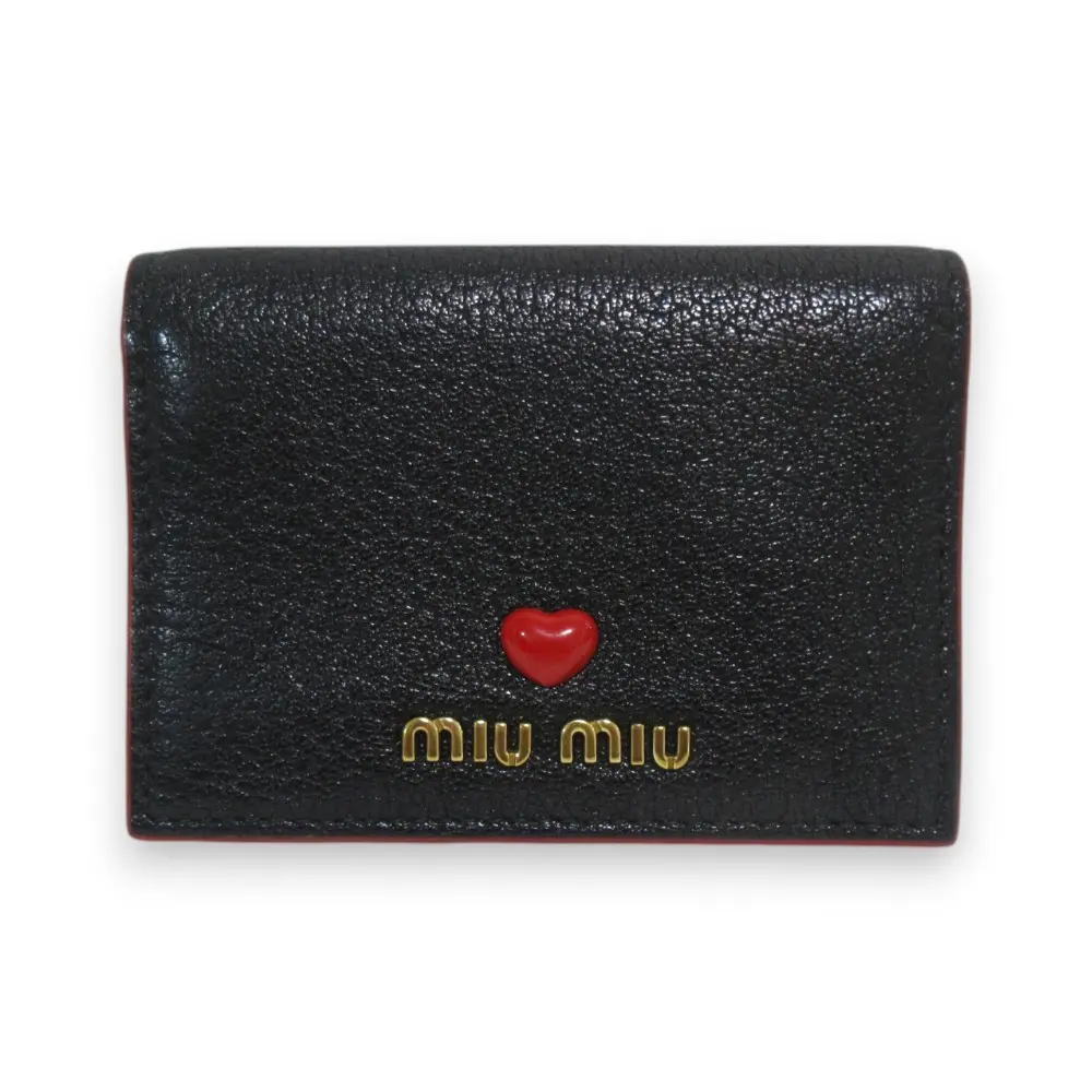 MIUMIU ミュウミュウ マドラスLOVE レザー カードケース 名刺入れ 5MC945 ブラック×レッド ゴールド金具