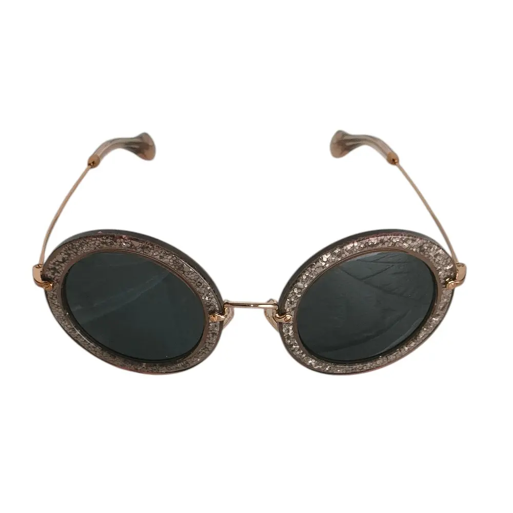 MIUMIU ミュウミュウ ラメ グリッター セルフレーム ラウンド型 サングラス 眼鏡 アイウェア SMU13N 49□26-140 ゴールド